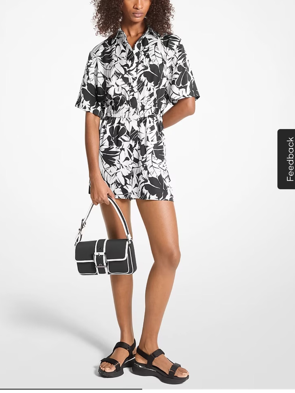 Michael Kors White Palm Print Satin Romper
